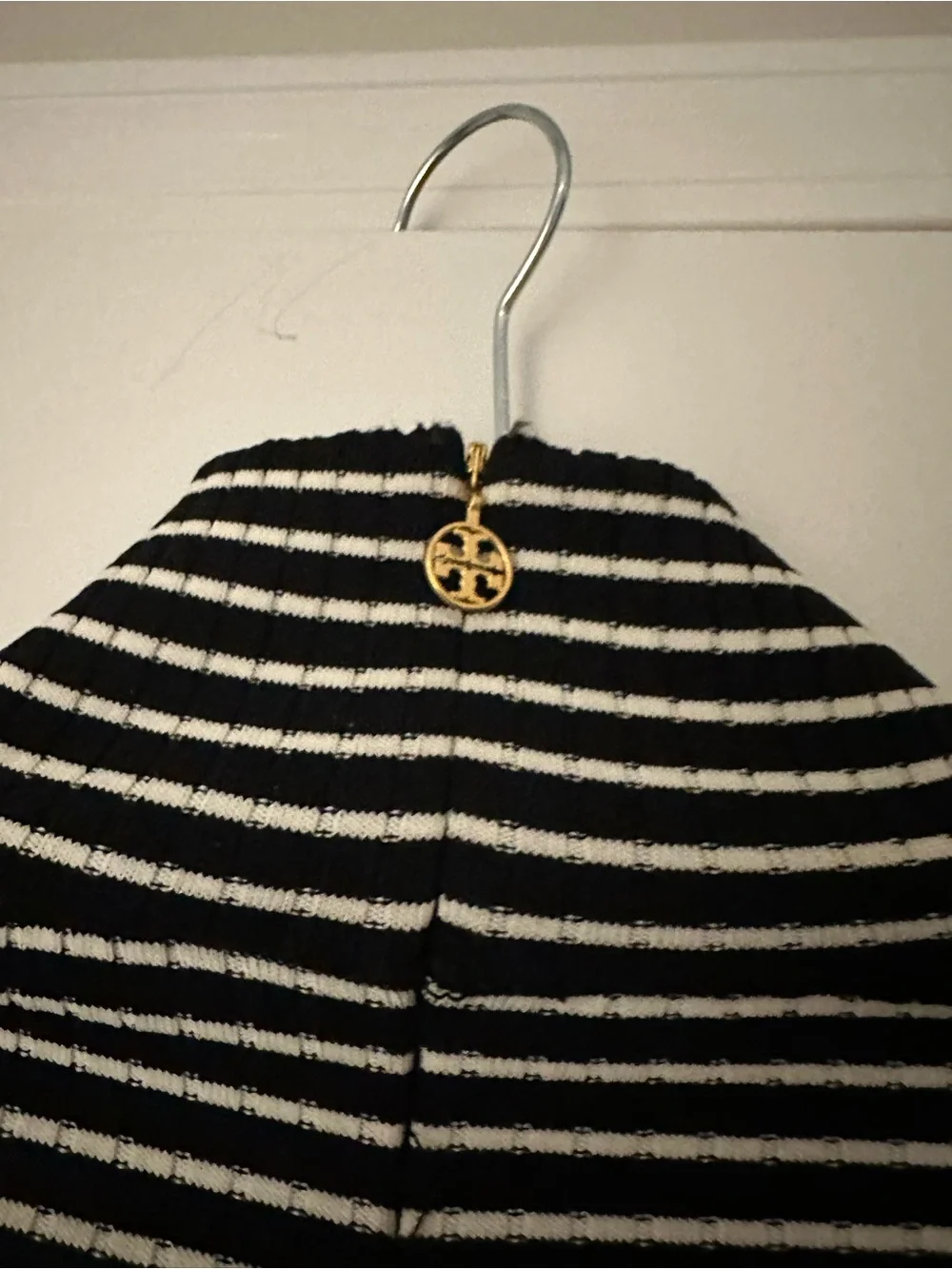 Tory Burch Black & White Striped Mock Neck Sweater